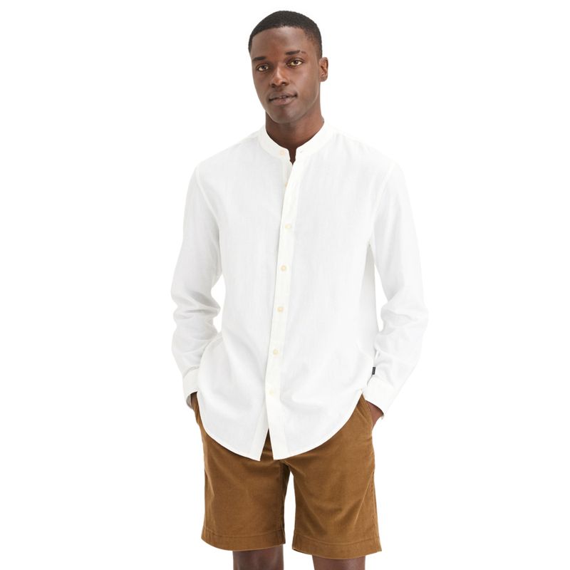 DOCKERS - Camisa Hombre Band Collar LS Regular Fit Blanco Dockers