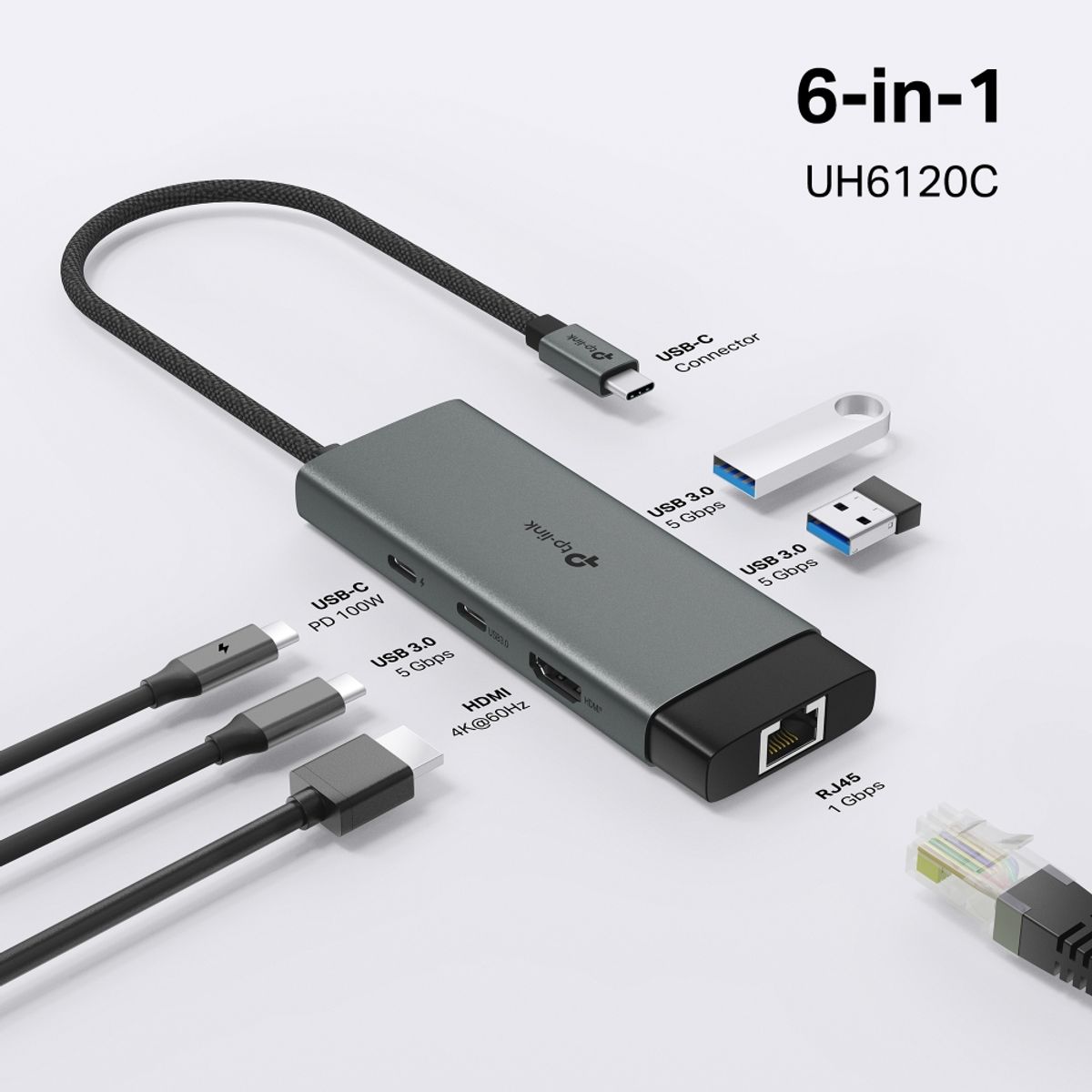 TP LINK - HUB USB TIPO C 6 IN 1  UH6120C TP-LINK 4K-60HZ