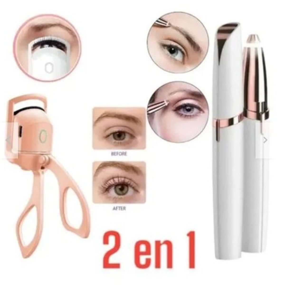 GENERICO - Kit 2 en 1 Rizador de Pestañas Termico + Depilador de Cejas