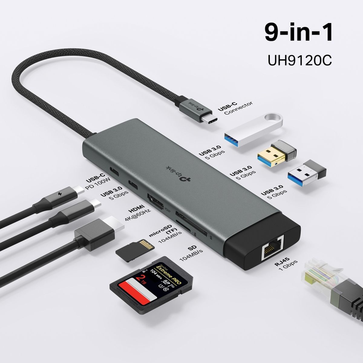 TP LINK - Hub Usb Tipo C 9 En 1 Tp-link Uh9120c 4k-60hz