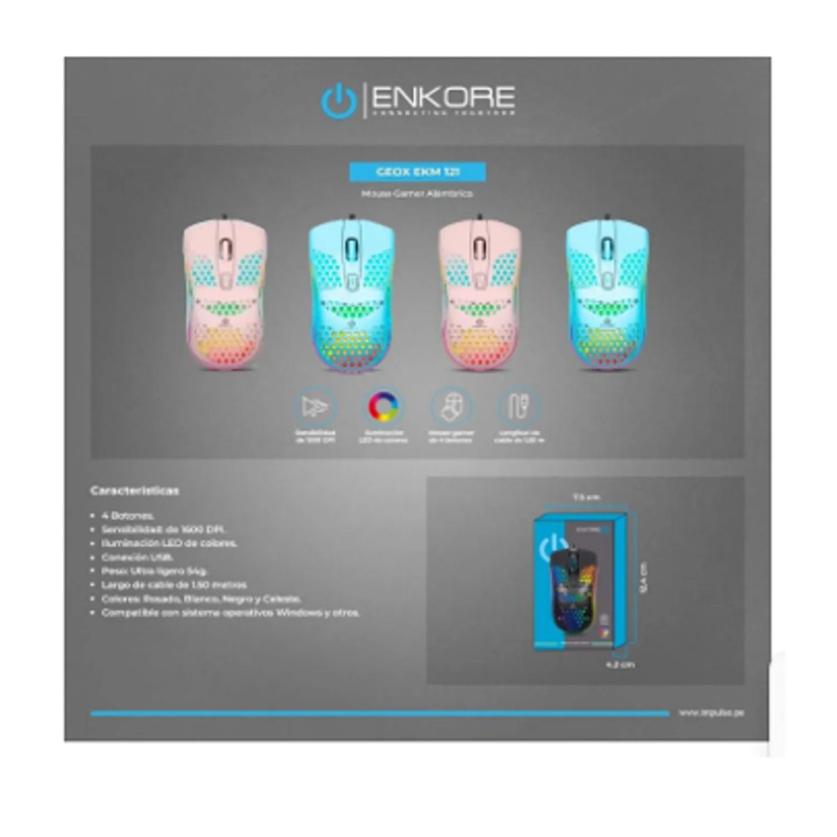 ENKORE - Mouse Gamer Alámbrico GEOX EKM121 MOONLIGHT BLUE USB ENKORE