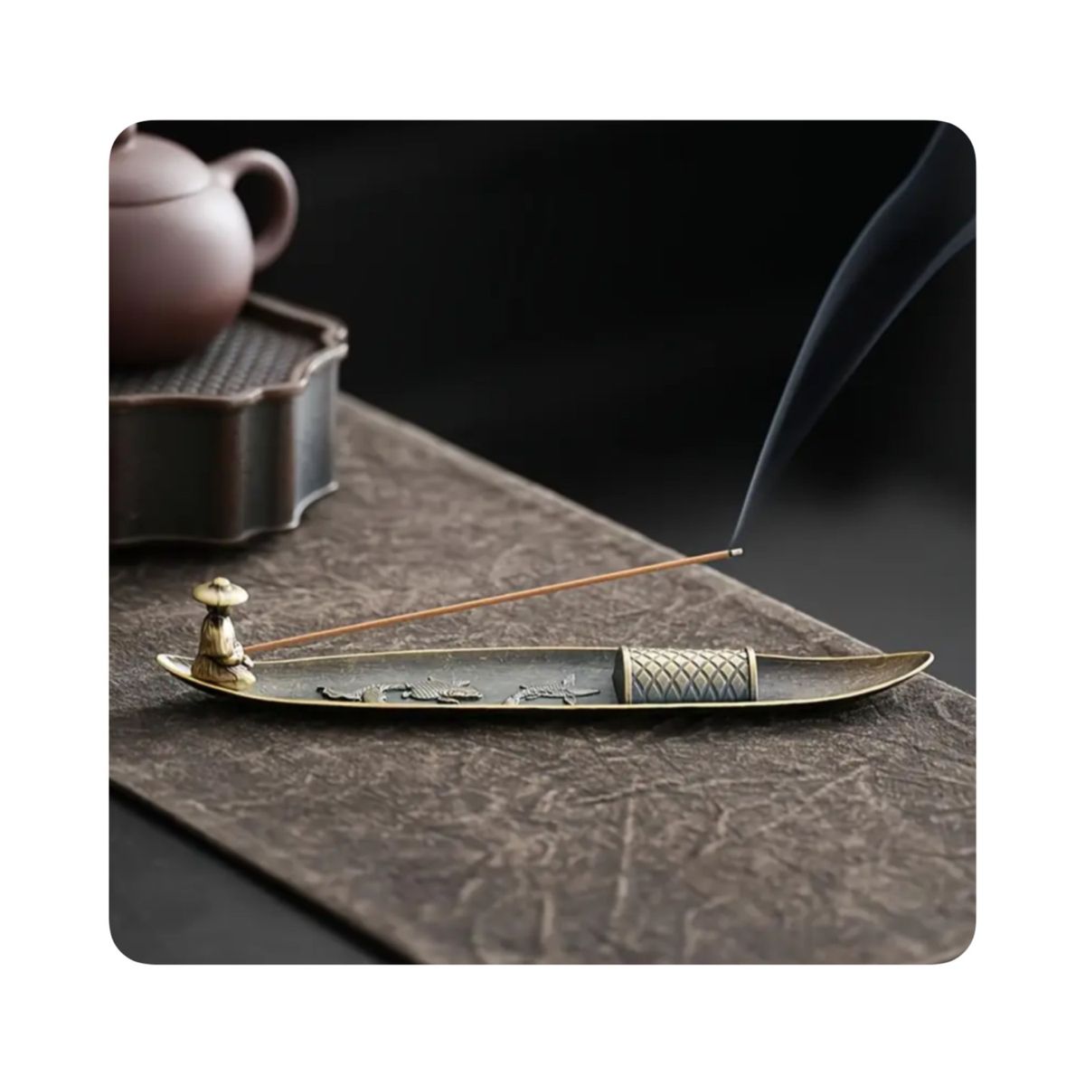 GENERICO - Porta Incienso Estilo Barca con Pescador - Bronce