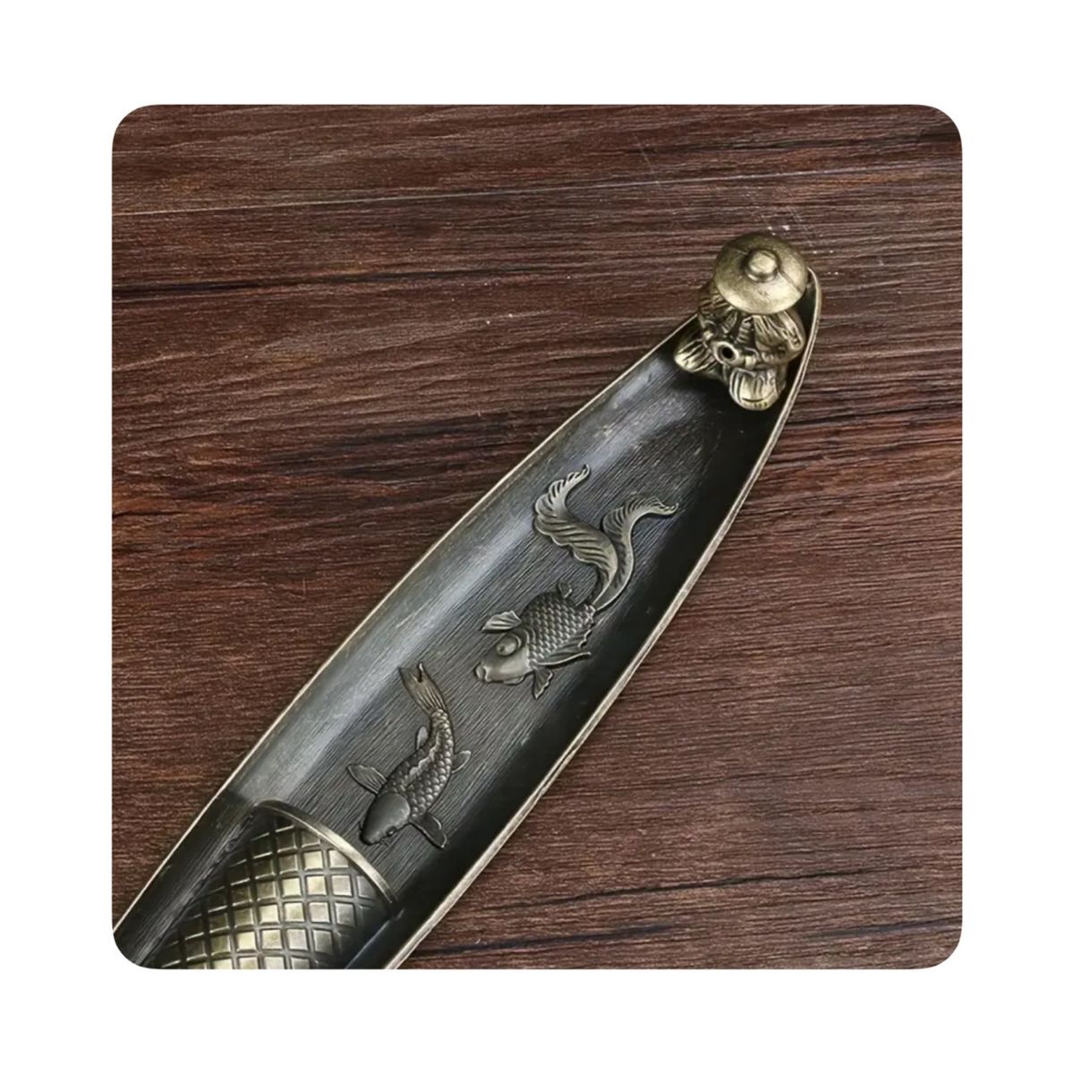 GENERICO - Porta Incienso Estilo Barca con Pescador - Bronce