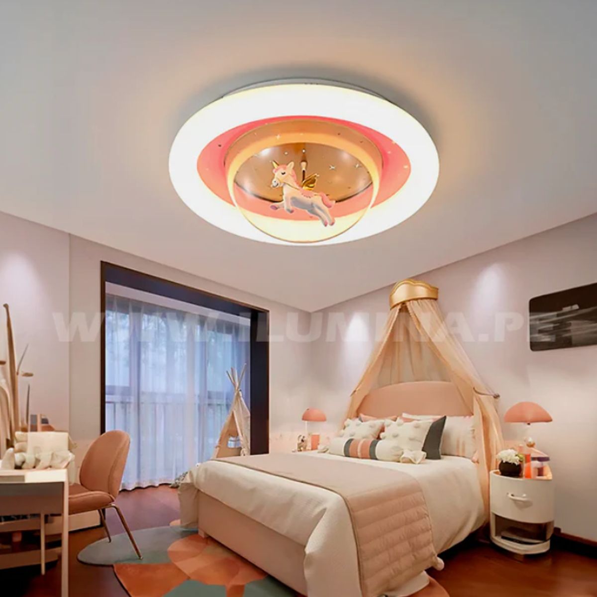 GENERICO - Lámpara de Techo Infantil  Unicornio Pink 44W Led 3 en 1