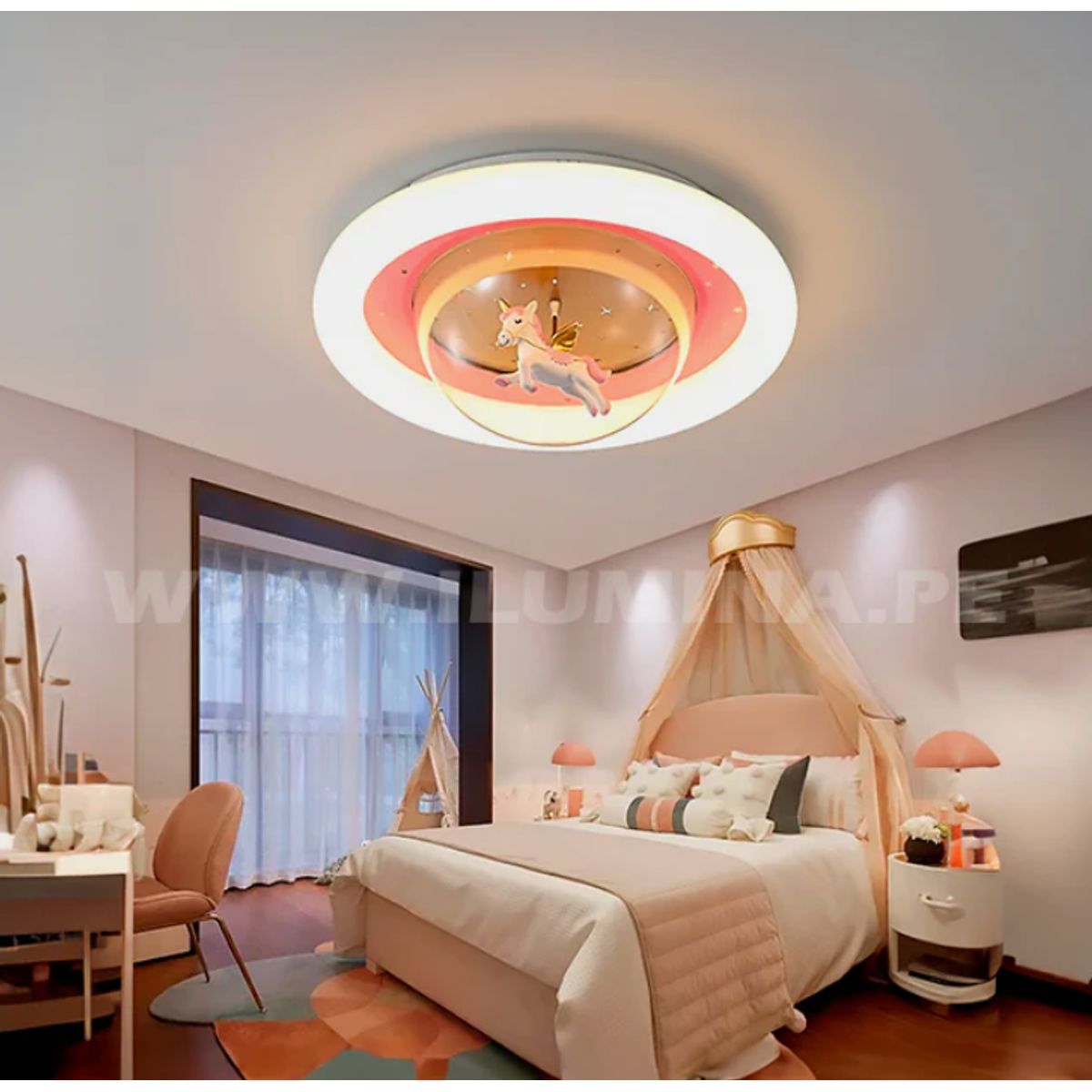 GENERICO - Lámpara de Techo Infantil  Unicornio Pink 44W Led 3 en 1