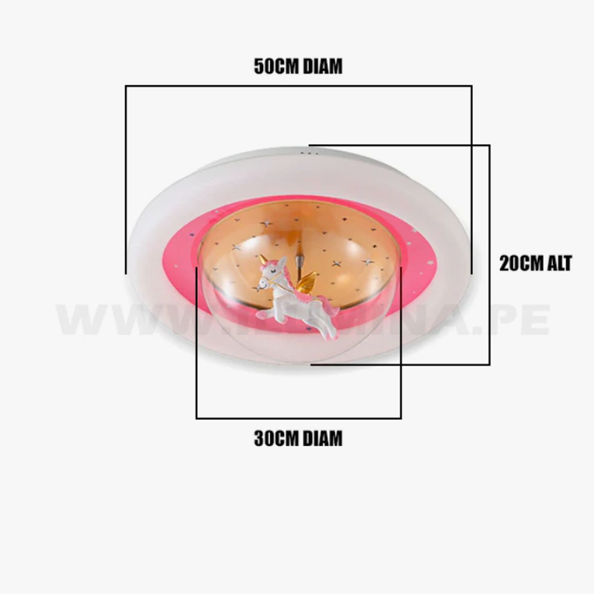 GENERICO - Lámpara de Techo Infantil  Unicornio Pink 44W Led 3 en 1