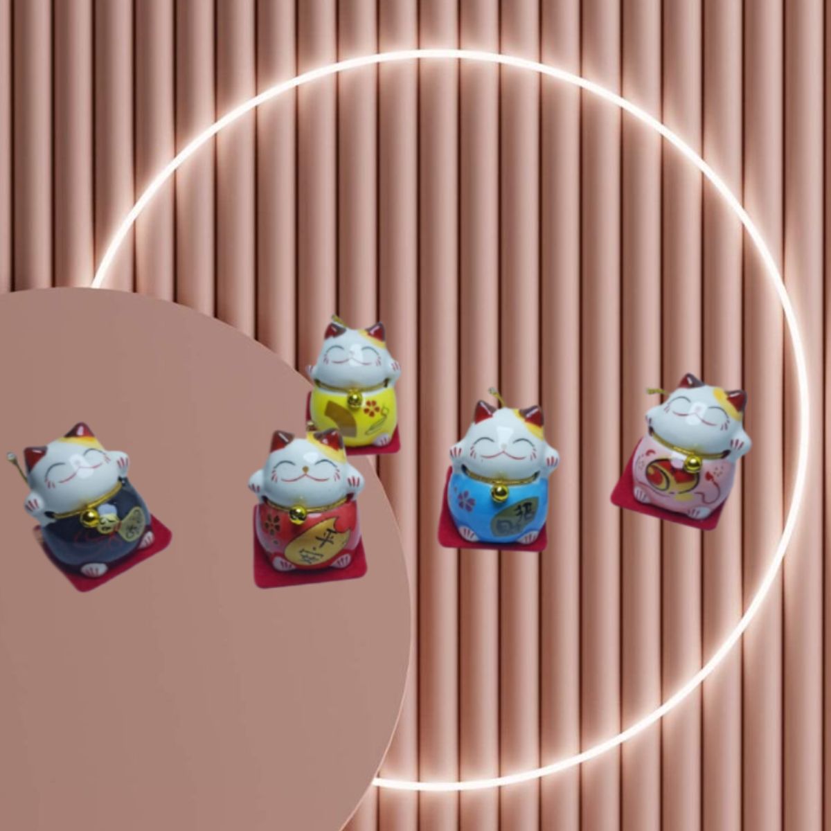 GENERICO - 5 ADORNOS DE GATO CHINO DECORATIVOS DIFERENTES DESEOS RIQUEZA Y FORTUNA