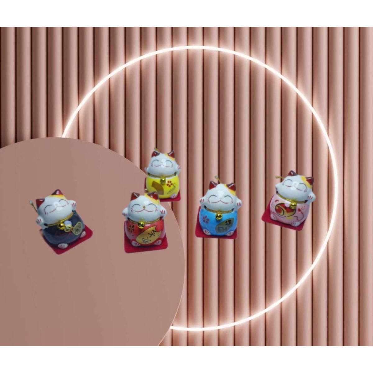 GENERICO - 5 ADORNOS DE GATO CHINO DECORATIVOS DIFERENTES DESEOS RIQUEZA Y FORTUNA