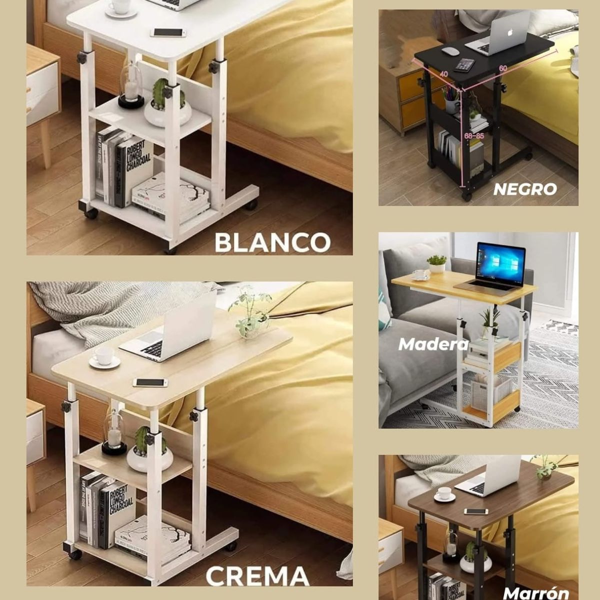 GENERICO - MESA  PORTÁTIL CON RUEDAS  (Doble repisa)