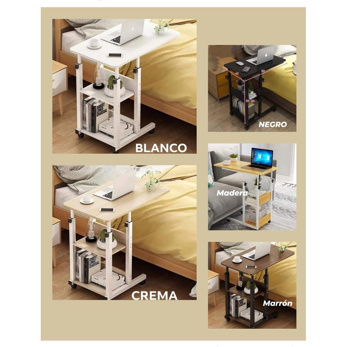 GENERICO - MESA  PORTÁTIL CON RUEDAS  (Doble repisa)