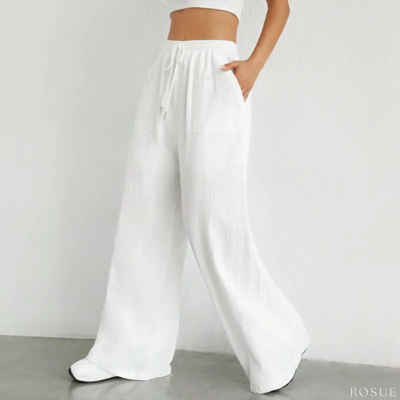 ROSUE - Pantalón holgado con cordón en la cintura fresco