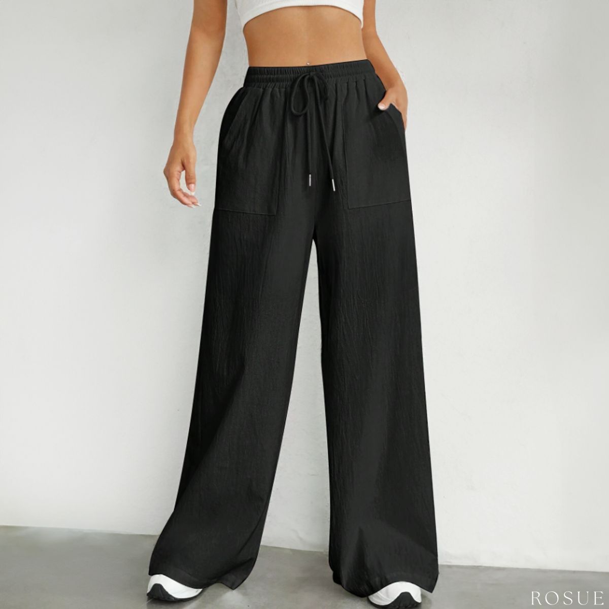 ROSUE - Pantalón con cordón en la cintura fresco holgado Viena