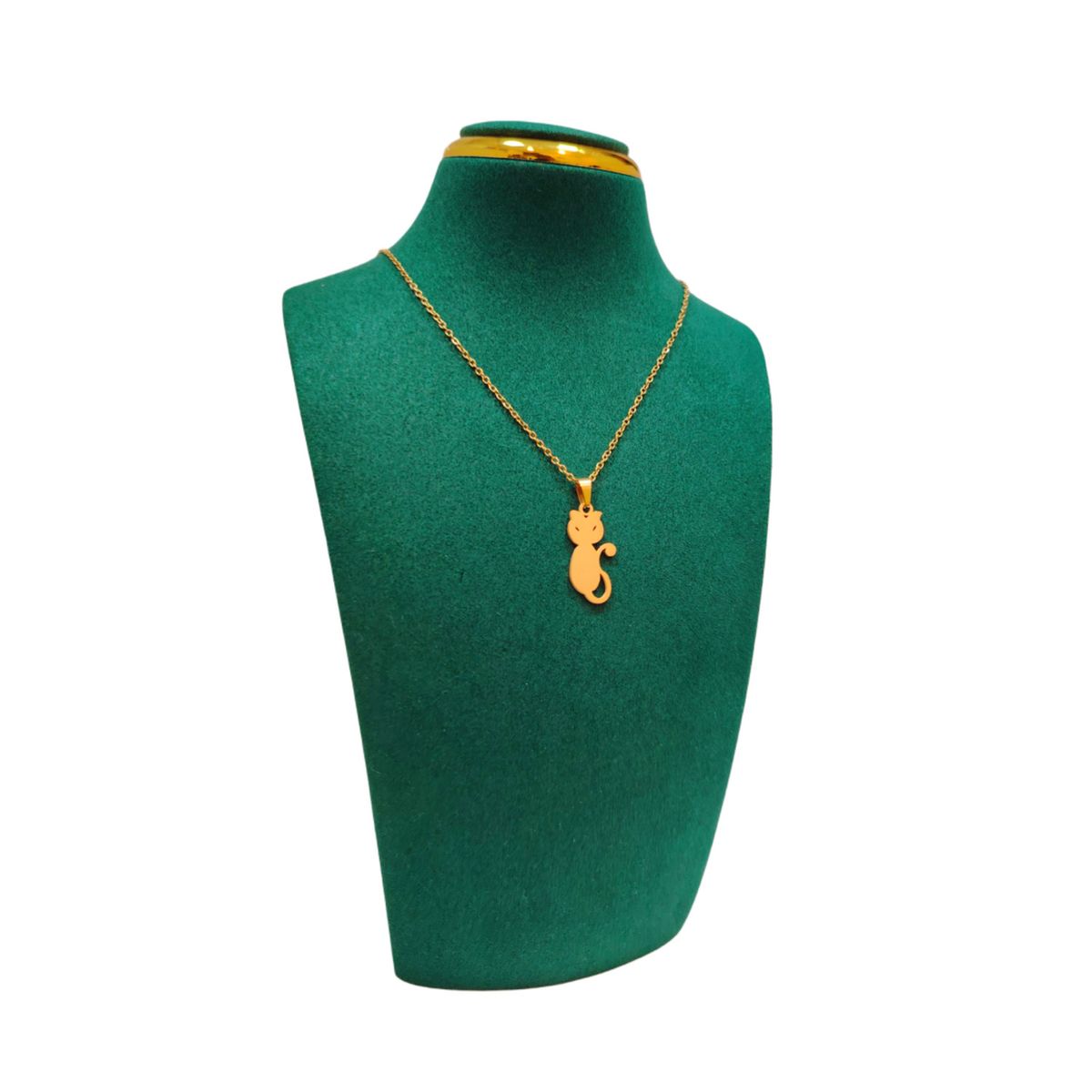 GENERICO - Pack Acero Collar con dije y Aretes - Silueta Gato M5 Dorado