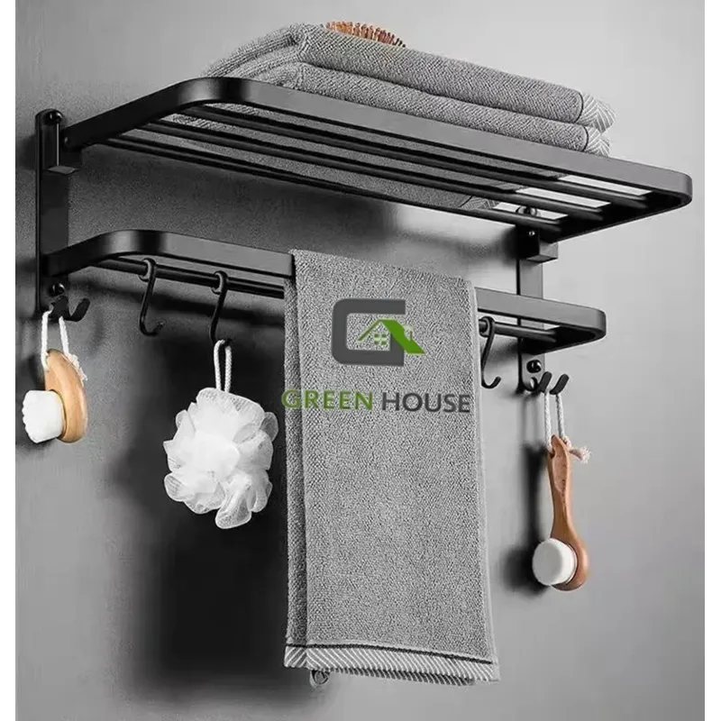 GREEN HOUSE - TOALLERO ACERO INOXIDABLE CON REPISA  MULTIUSO SUS 304 NEGRO MATE