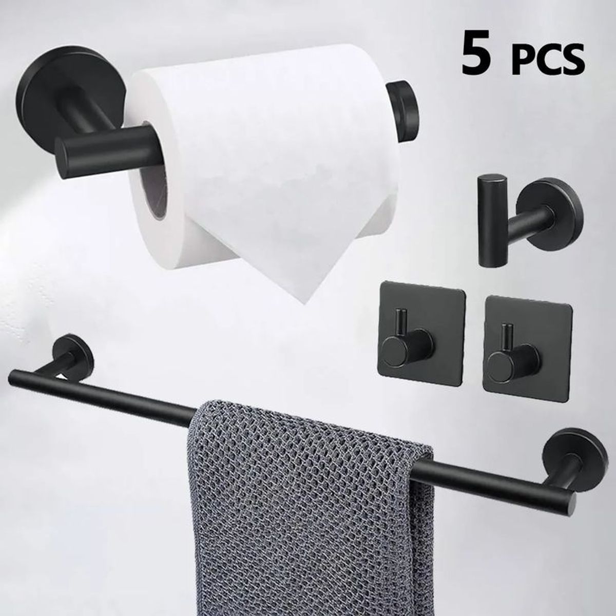 QUICK - Set De Accesorios Dbaño Acero Inoxidable Negro Plata 5 U