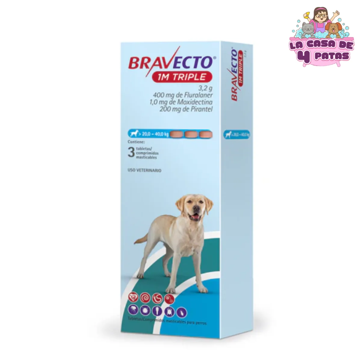 BRAVECTO - BRAVECTO 1M TRIPLE para perros 20 a 40kg caja x3 pastillas