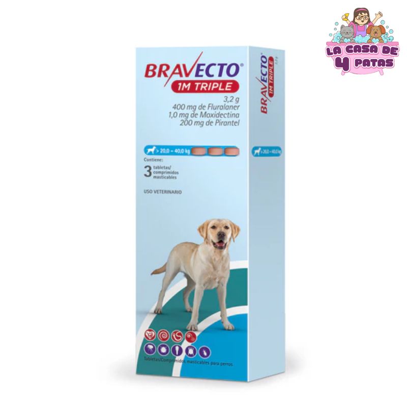 BRAVECTO - BRAVECTO 1M TRIPLE para perros 20 a 40kg caja x3 pastillas