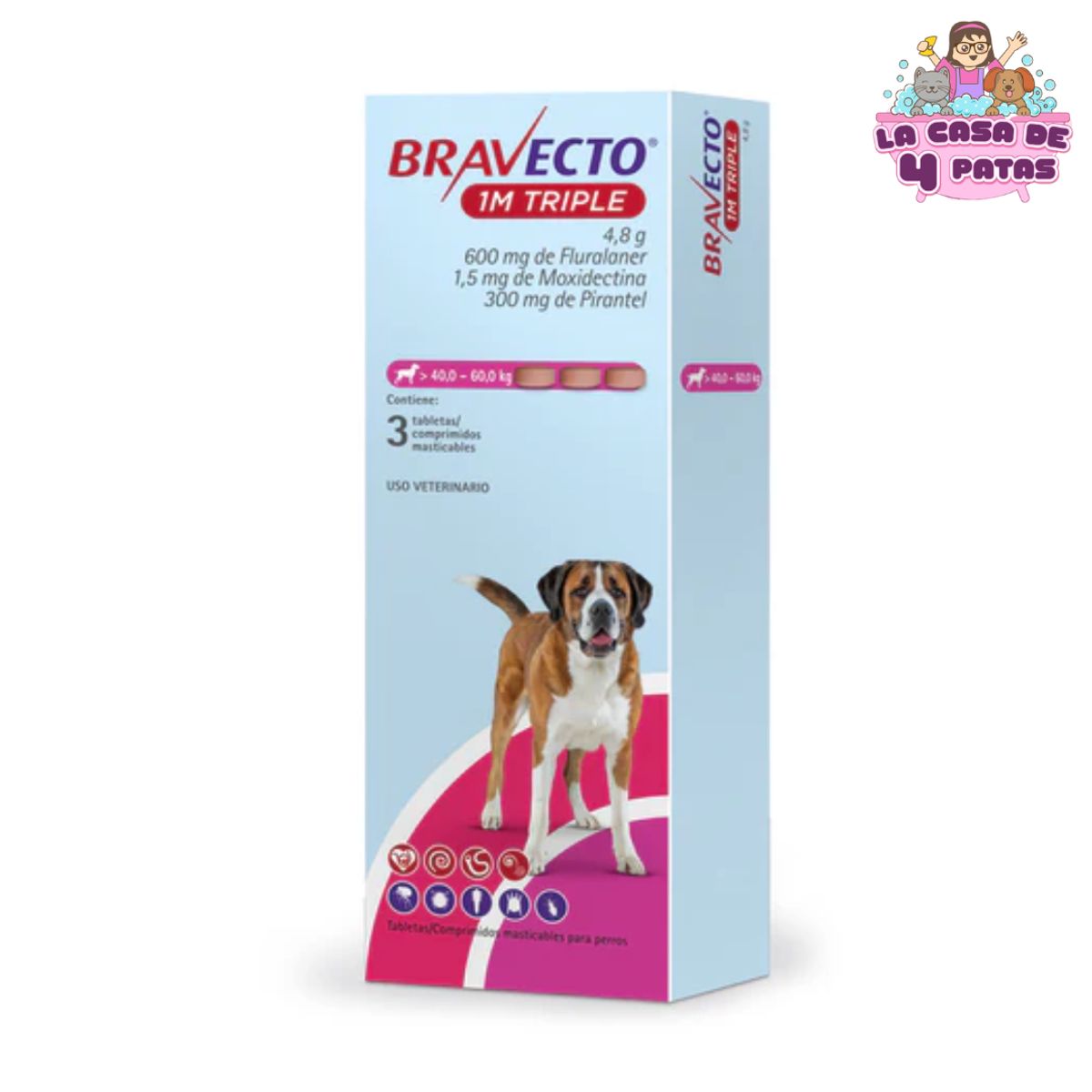 BRAVECTO - BRAVECTO 1M TRIPLE para perros 40 a 56 kg caja x3 pastillas