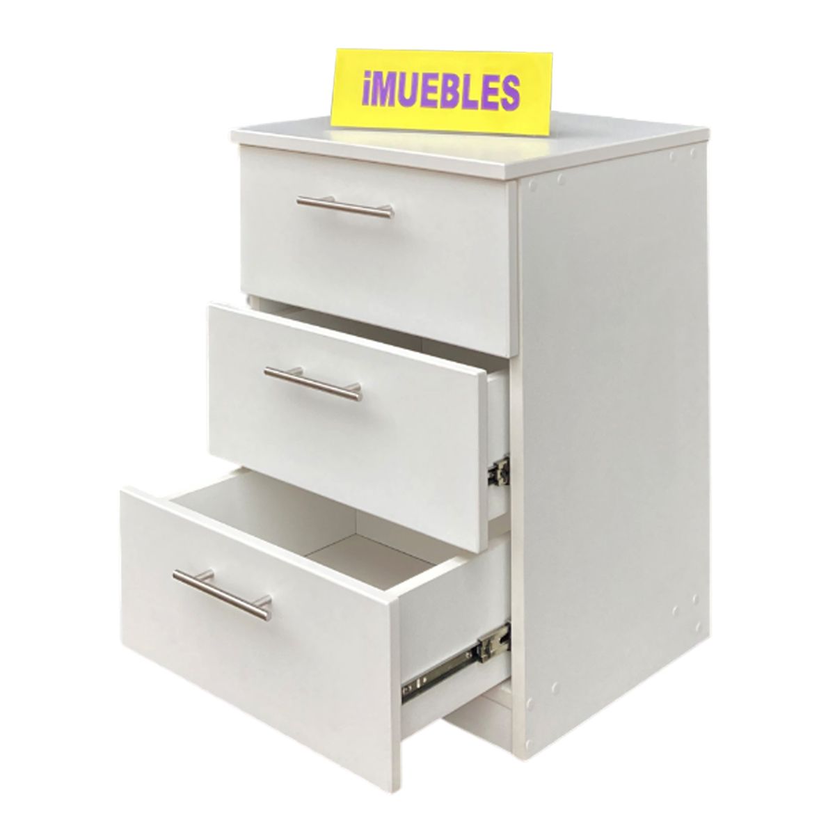TEMEL - Velador 03 Cajones Mesa de Noche iMUEBLES. Melamina Blanco
