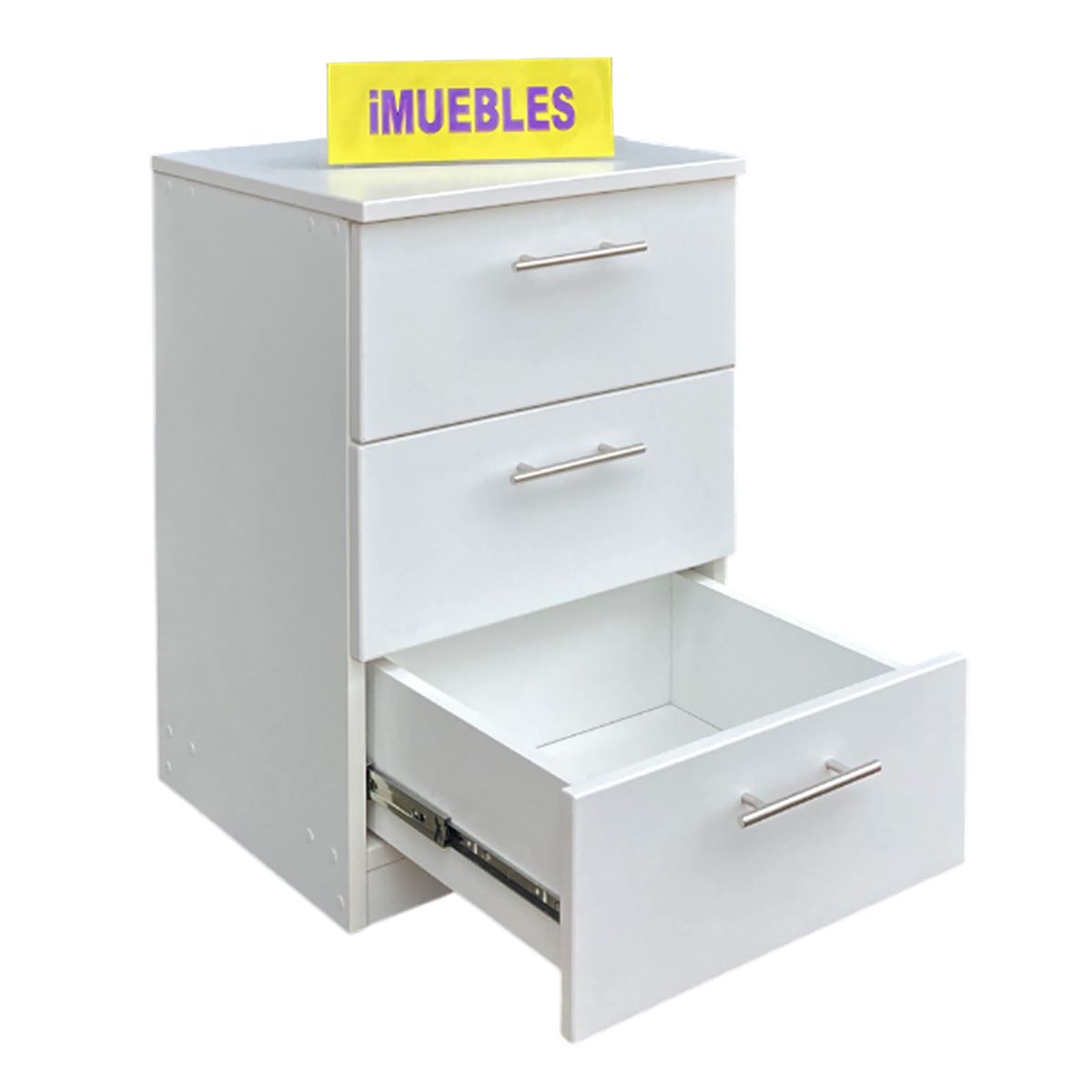 TEMEL - Velador 03 Cajones Mesa de Noche iMUEBLES. Melamina Blanco