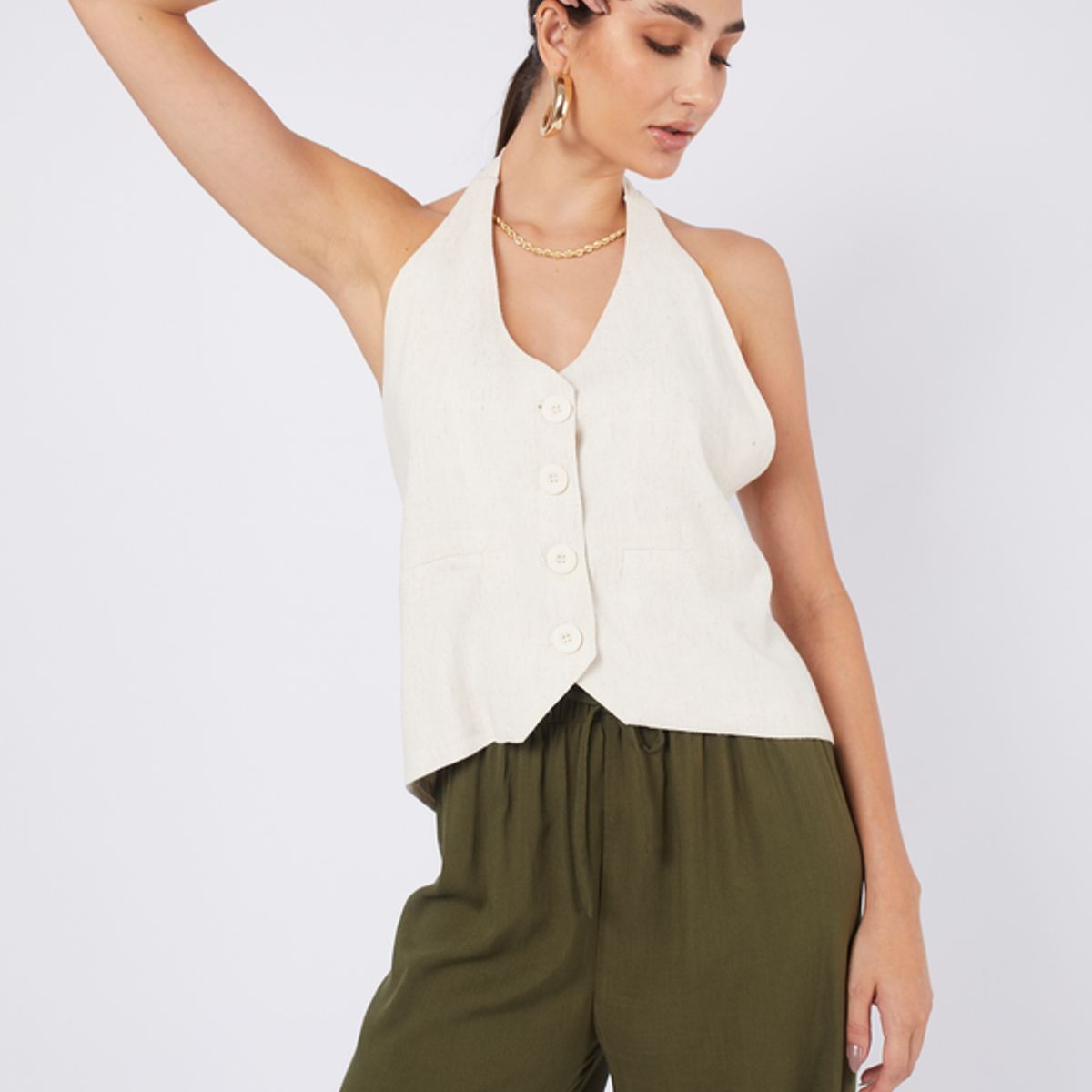 BANATY - CHALECO LINO REGINA CON BOTON DE MUJER