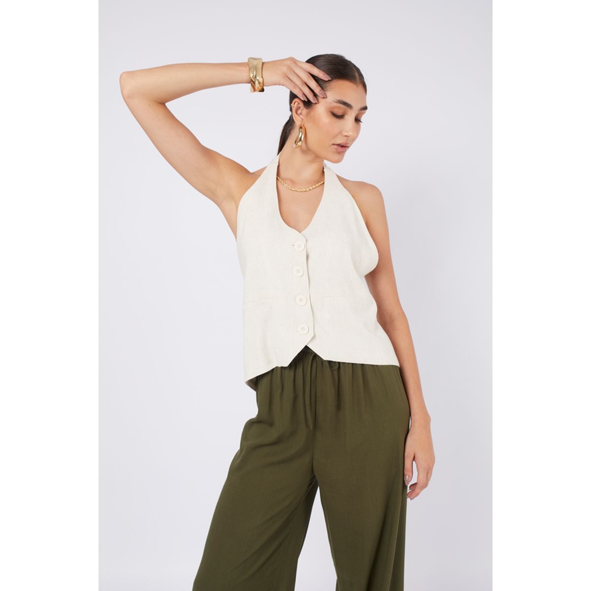 BANATY - CHALECO LINO REGINA CON BOTON DE MUJER