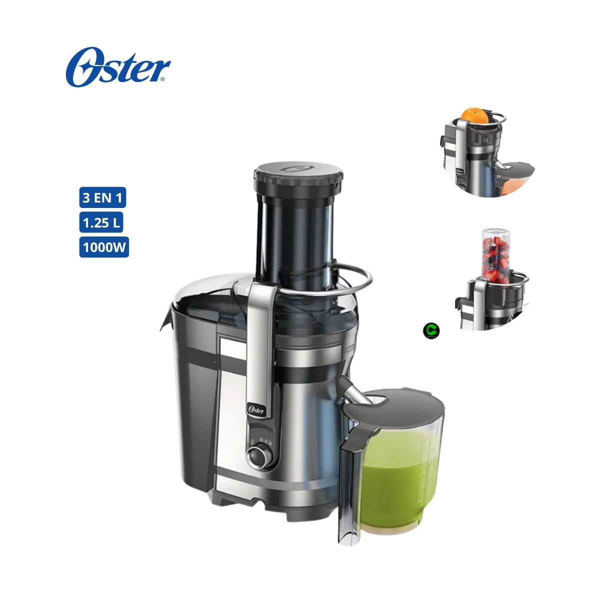 OSTER - Extractor de jugos 1.25 L Oster® 3 en 1 FPSTJE318C de 100W