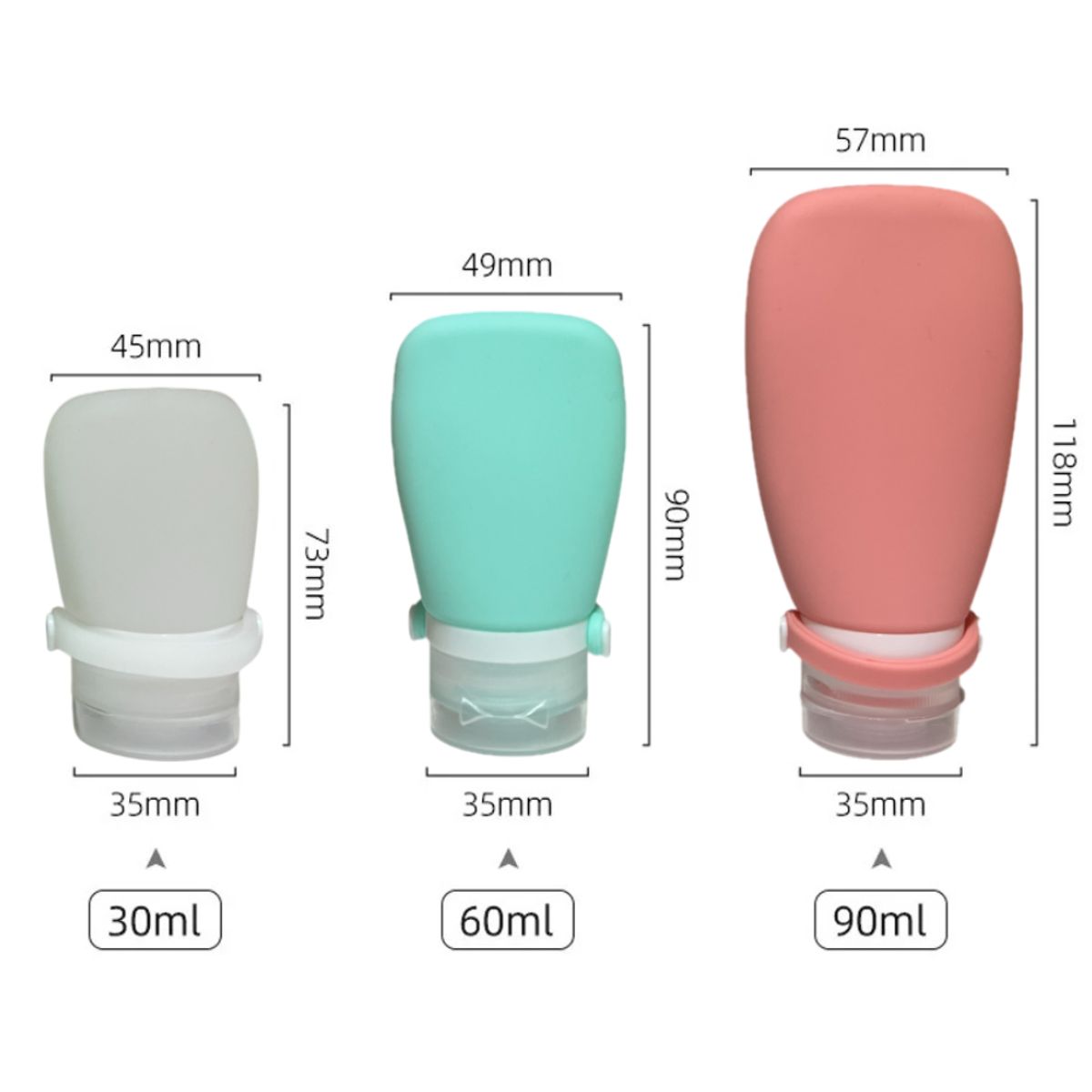 GENERICO - Kit x3 botellas de viaje de silicona contenedores portátiles