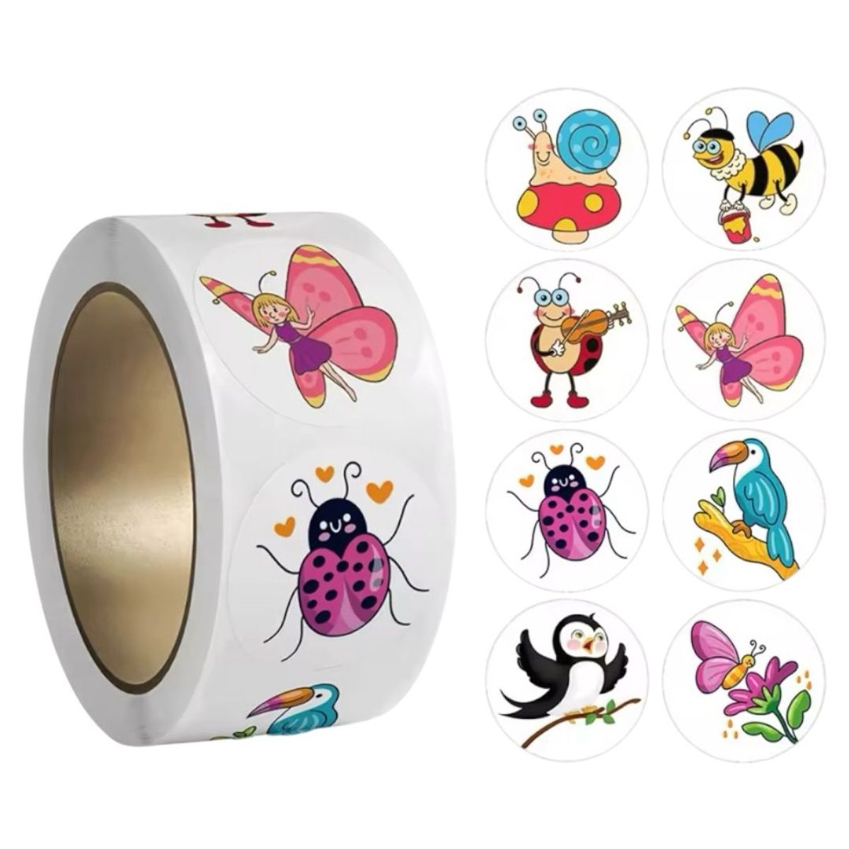 GENERICO - 100 stickers en rollo bichos, insectos