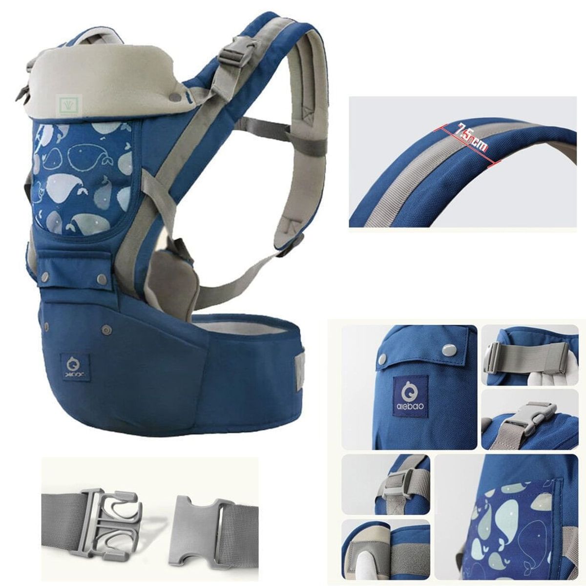 GENERICO - Canguro para bebe Ergonómico Ballena 3 en 1 azul