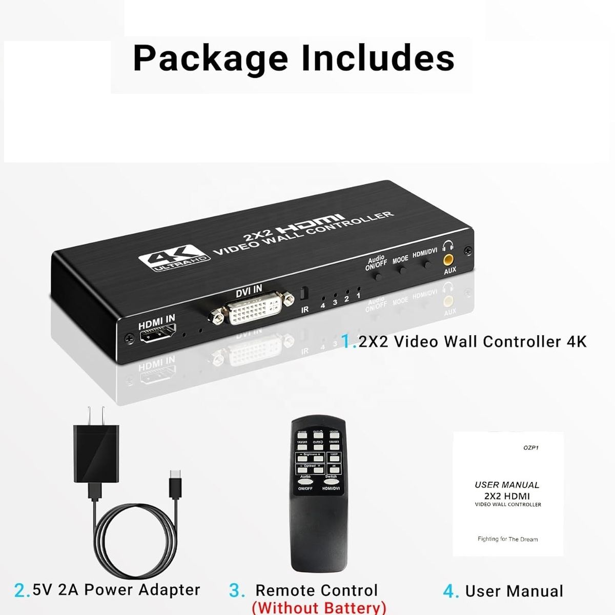 GENERICO - Controlador Video Wall 2X2 4k Hdmi hasta 4 Televisores Hdmi