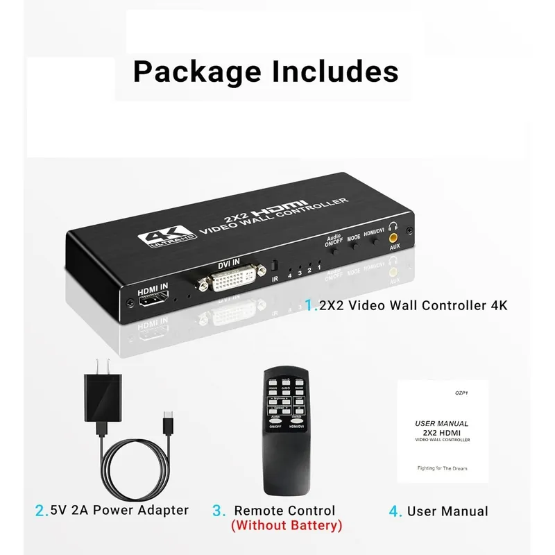 GENERICO - Controlador Video Wall 2X2 4k Hdmi hasta 4 Televisores Hdmi