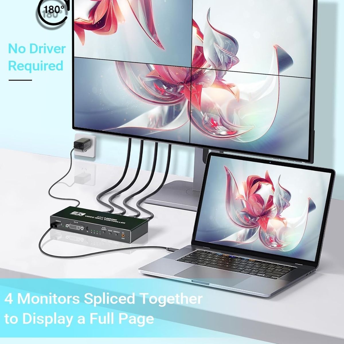 GENERICO - Controlador Video Wall 2X2 4k Hdmi hasta 4 Televisores Hdmi