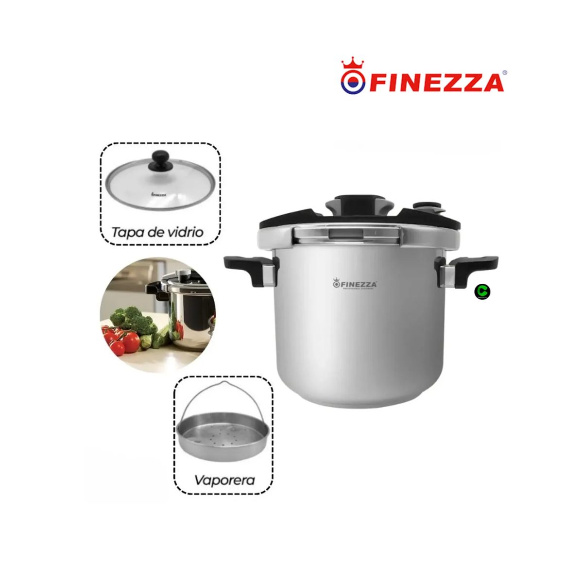 FINEZZA - Olla a Presión FINEZZA de  Acero Inoxidable 7 Litros FZ‑847AP‑IN