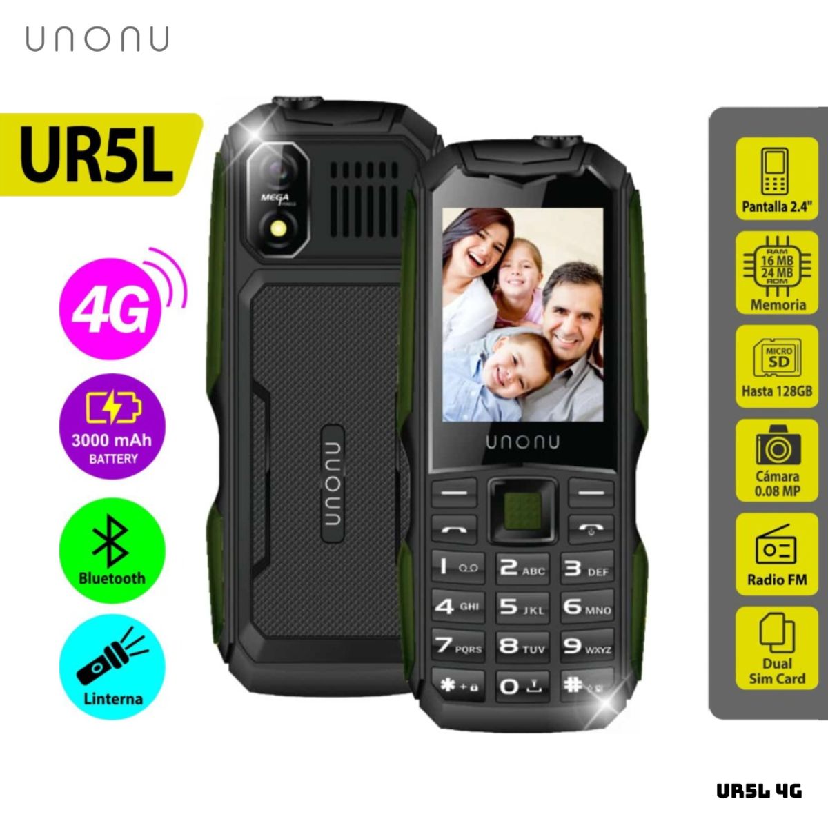 UNONU - CELULAR BASICO UNONU UR5L 4G DUAL SIM - VERDE