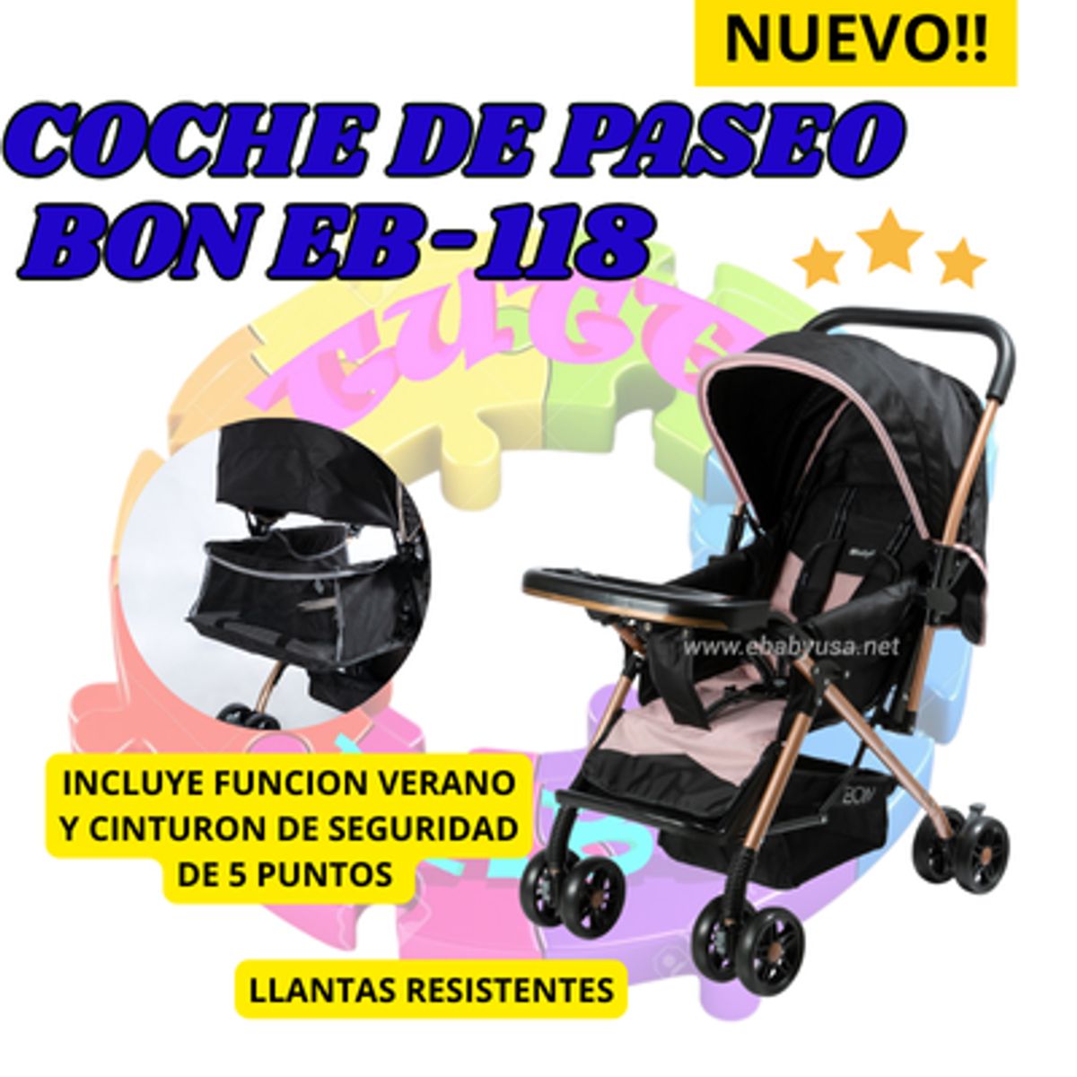EBABY - COCHE DE PASEO PARA BEBE  BON RECLINABLE - ROSADO