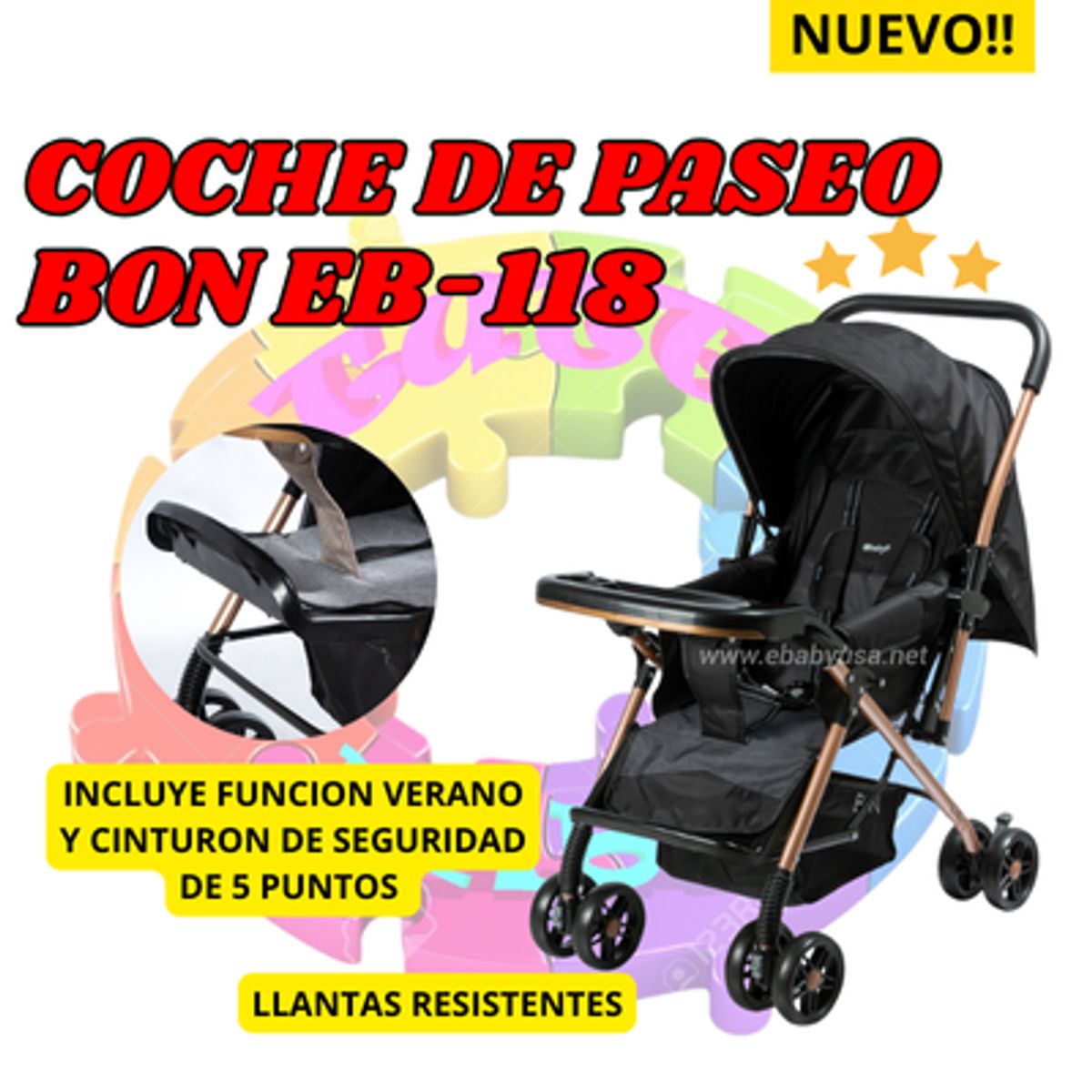 EBABY - COCHE DE PASEO PARA BEBE BON RECLINABLE - NEGRO