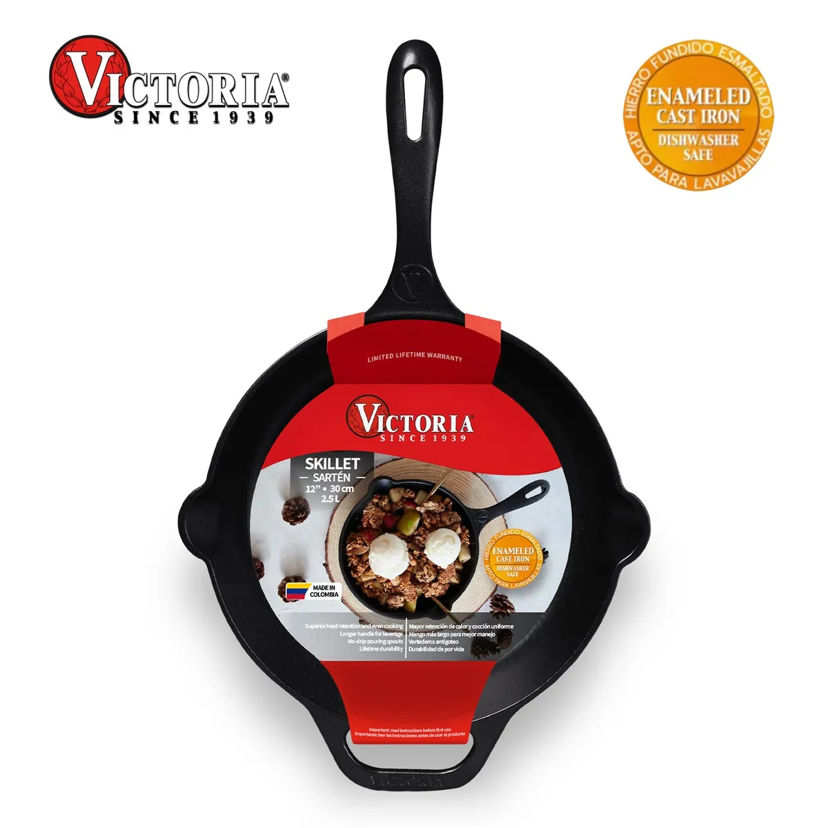 VICTORIA - Sartén N° 30 de Hierro Fundido Esmaltado