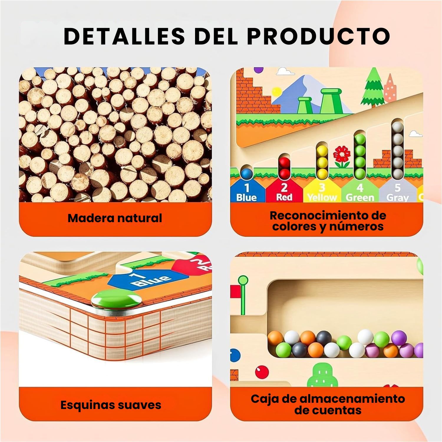 Juego De Laberinto Magnético De Madera – 55 Cuentas De Colores Y Números, Montessori Para Aprender A Contar Y Clasificar, Tablero 30x30 Cm Con Varita Y Cuerda