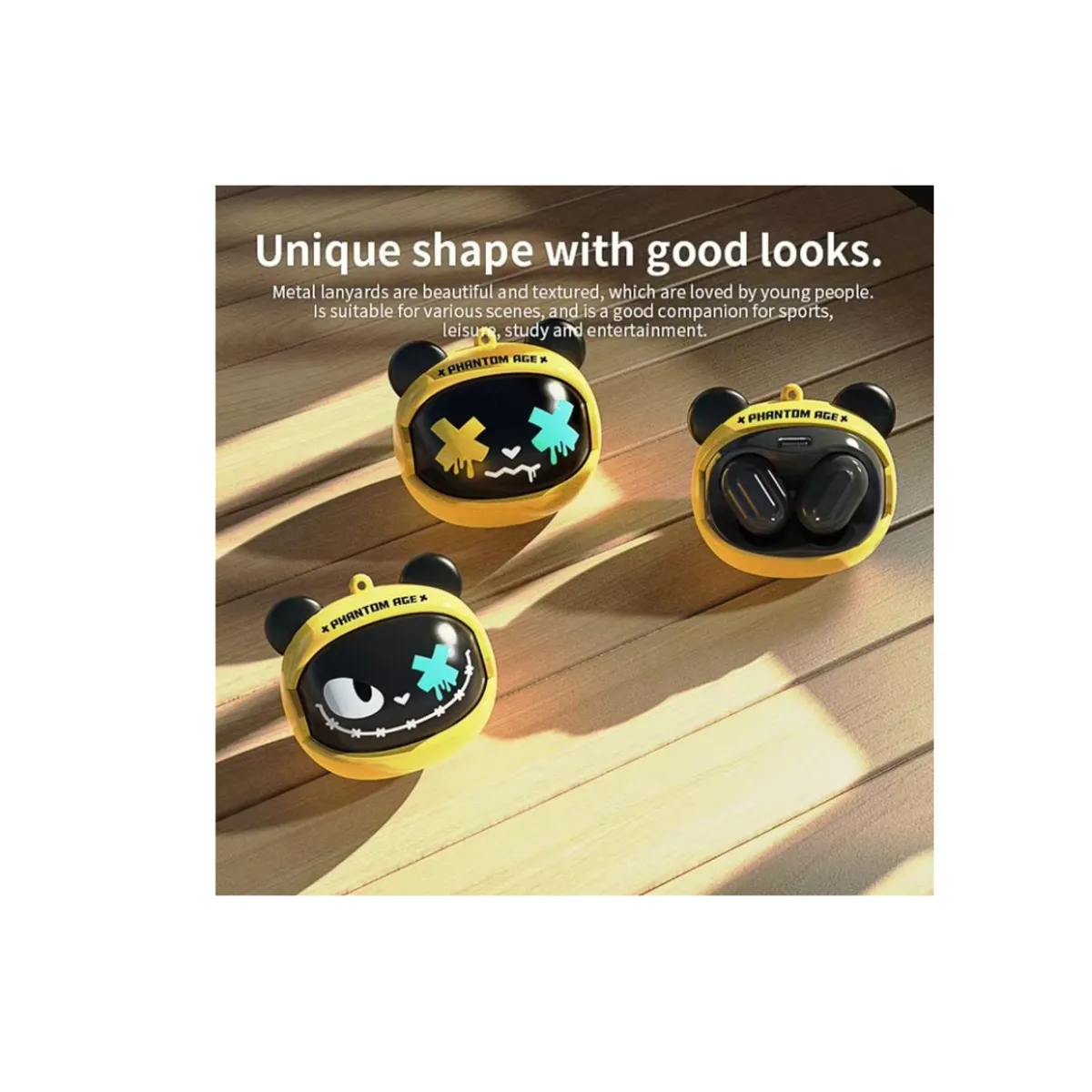 OEM - Audífonos Bluetooth Phantom Bear con Estuche de Diseño Intercambiable