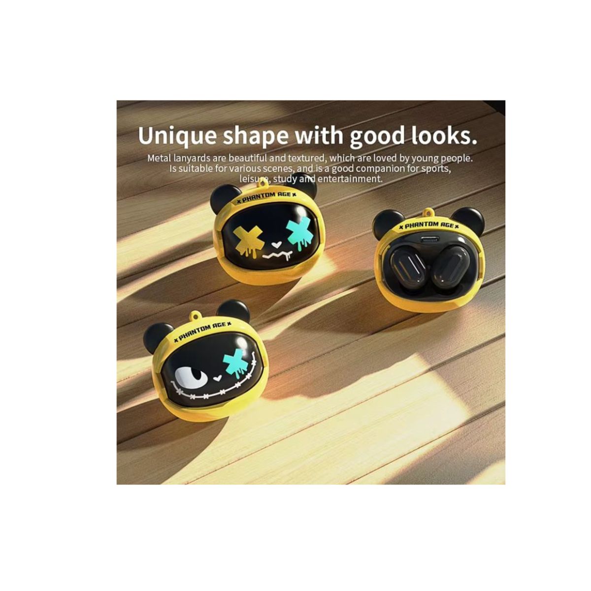 OEM - Audífonos Bluetooth Phantom Bear con Estuche de Diseño Intercambiable