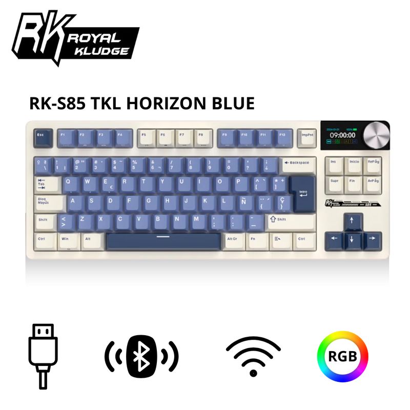 ROYAL KLUDGE - Teclado  RK-S85 TKL Inalambrico HORIZON BLUE - CLOUD SWITCH