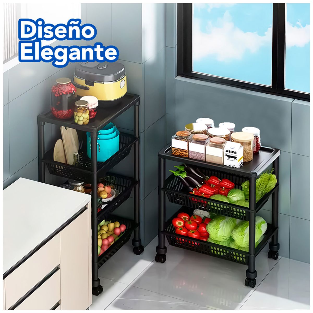 KELLER - Carrito Organizador 3 Niveles con Ruedas Multiusos YH7