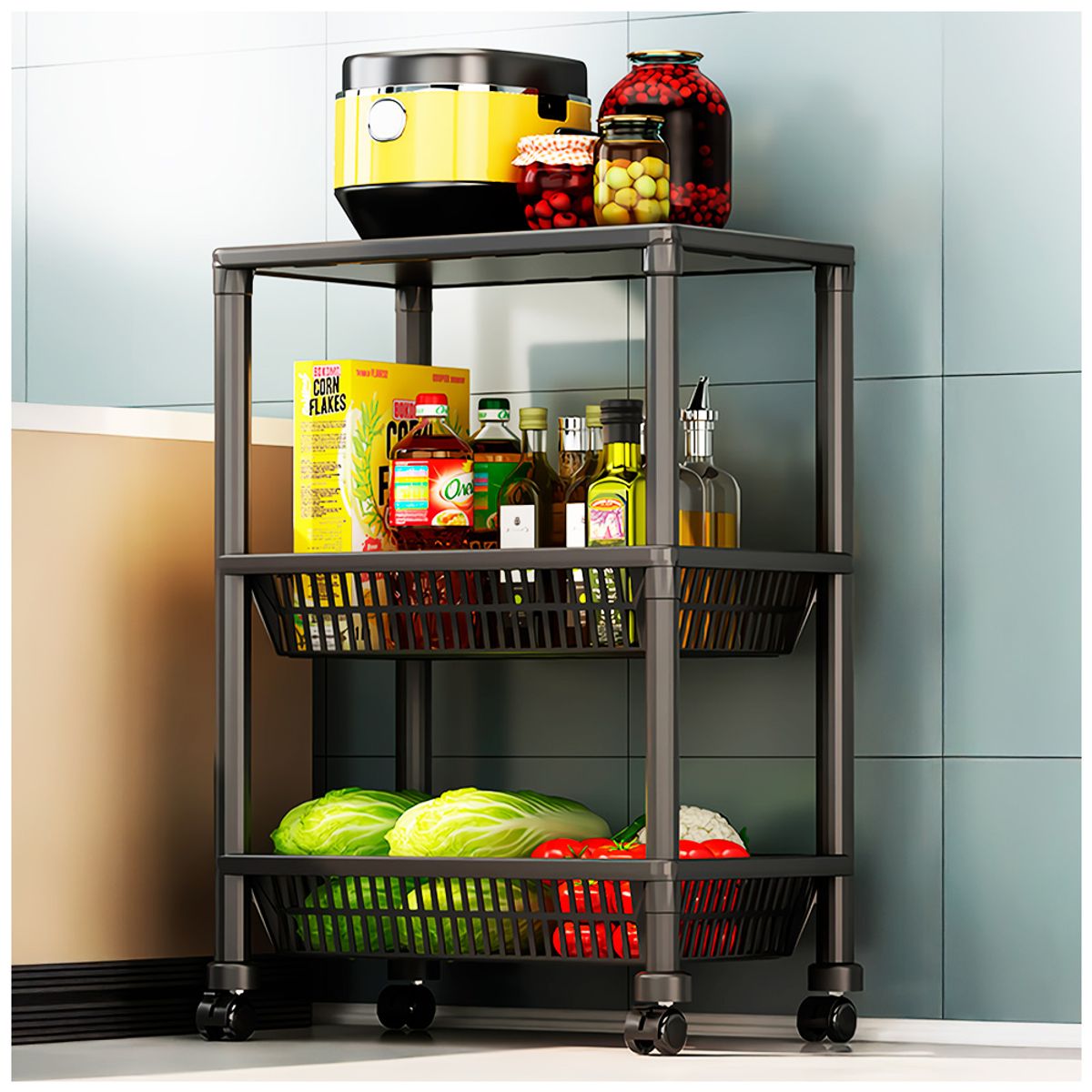 KELLER - Carrito Organizador 3 Niveles con Ruedas Multiusos YH7