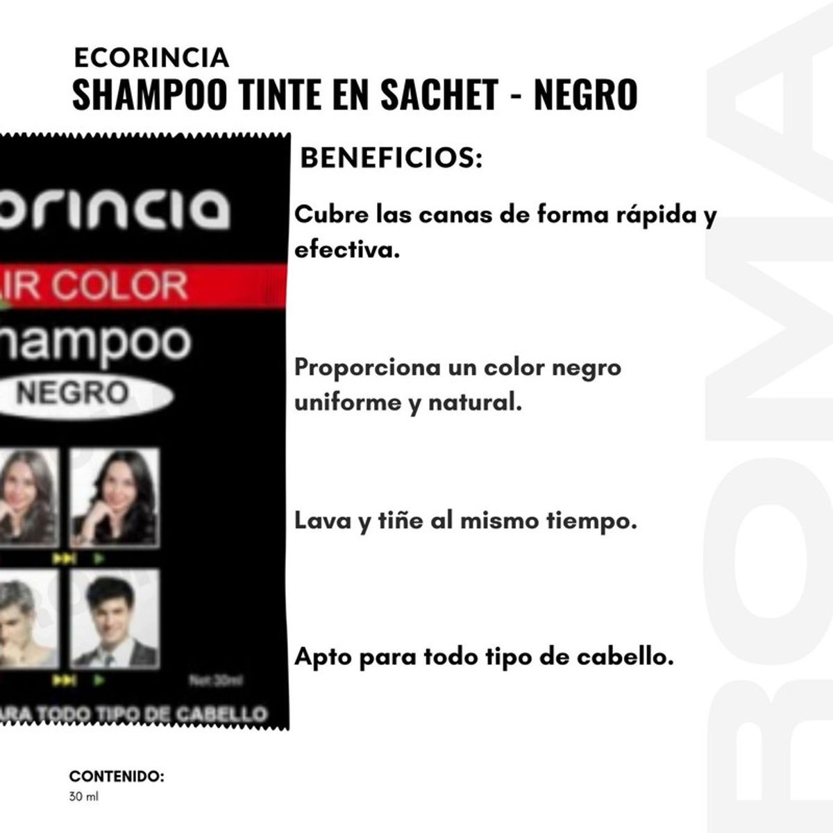 GENERICO - SHAMPOO TINTA EN SACHET 30ML ECORINCIA  NEGRO
