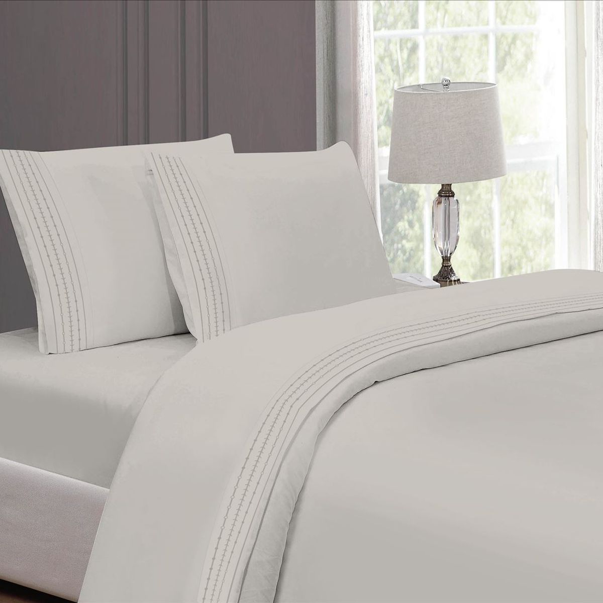 CASATEX - Juego De Sábanas 100% algodón 3000 Hilos 1.5 Plaza - Gris