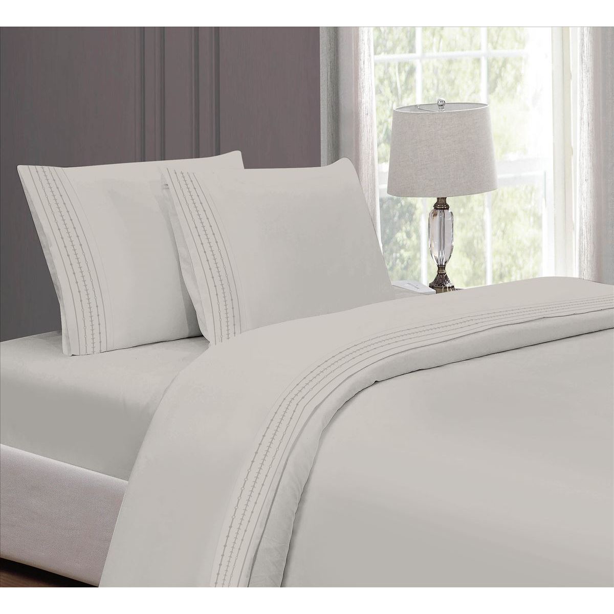 CASATEX - Juego De Sábanas 100% algodón 3000 Hilos 1.5 Plaza - Gris