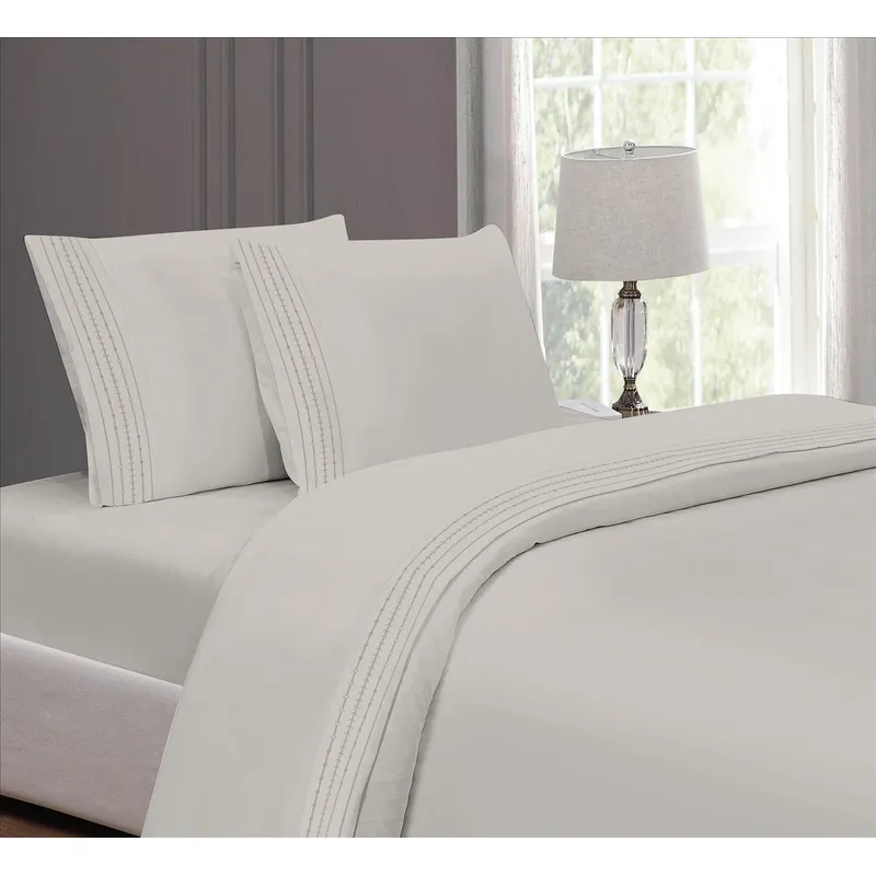 CASATEX - Juego De Sábanas 100% algodón 3000 Hilos 1.5 Plaza - Gris