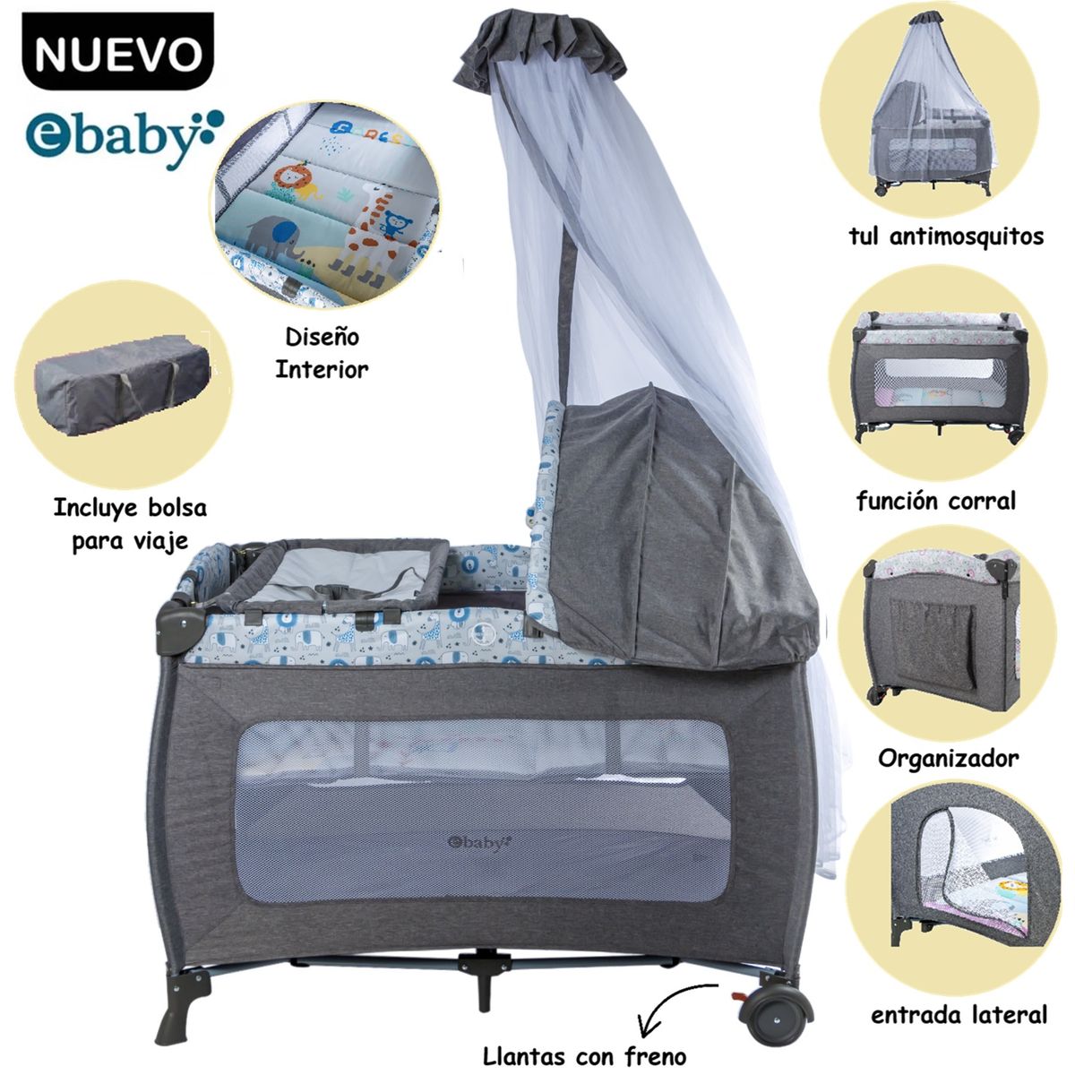 EBABY - Cuna Corral Mecedora con Cambiador 716-3 AG