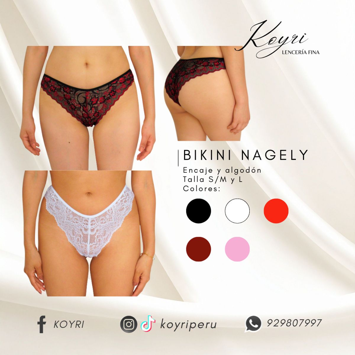 GENERICO - PACK 3 BIKINI NAGELY  - ENCAJE Y ALGODON EN LA PARTE INTIMA